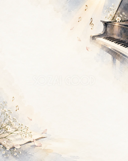 ピアノと音符・縦長の背景