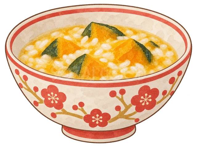 かぼちゃ粥を小鉢にの水彩イラスト