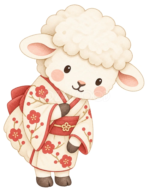 片手を胸に添える羊の水彩イラスト