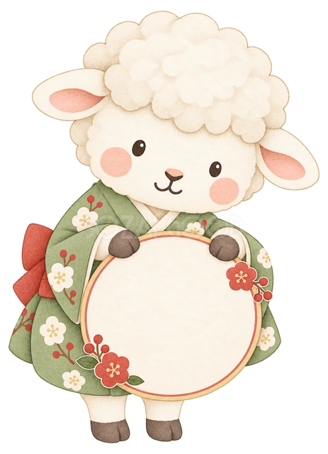 丸い空欄札を持つ羊の水彩イラスト