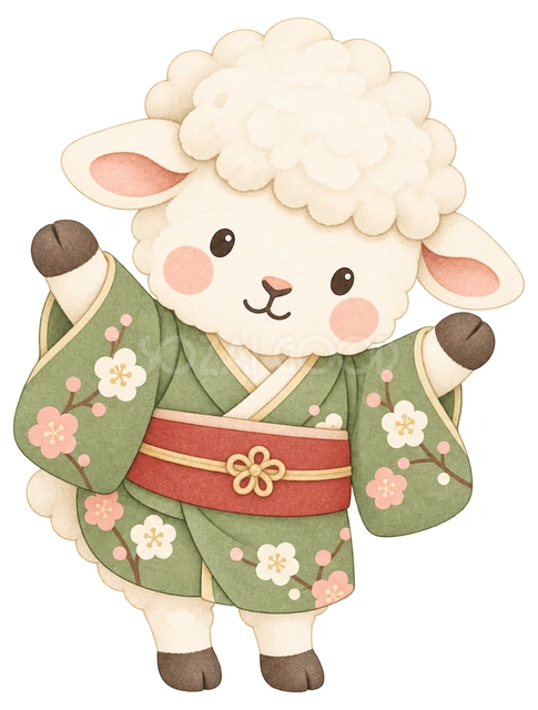 両手を振る子羊の水彩イラスト