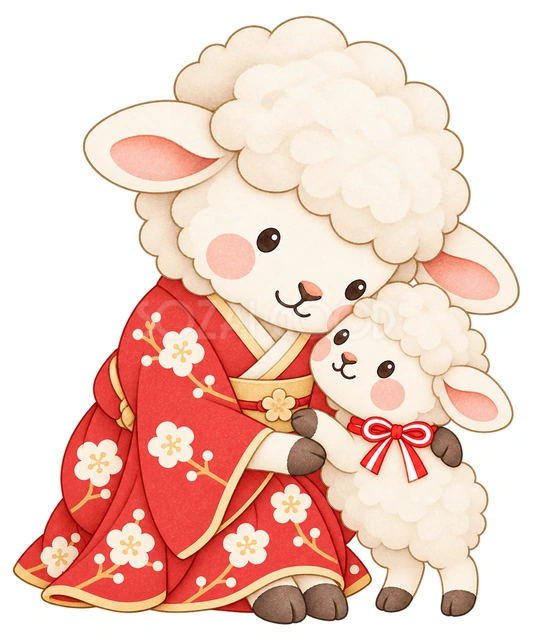 母羊と子羊の水彩イラスト