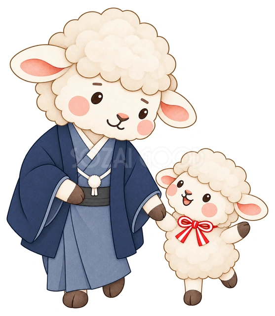 父羊と子羊の水彩イラスト