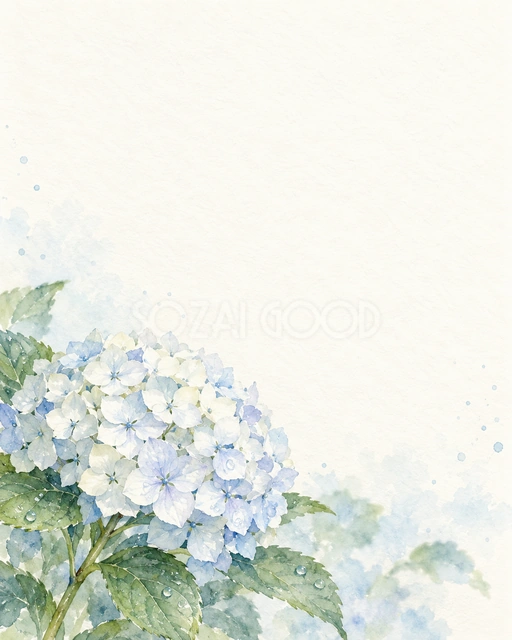 白い紫陽花と淡い青・縦長の背景