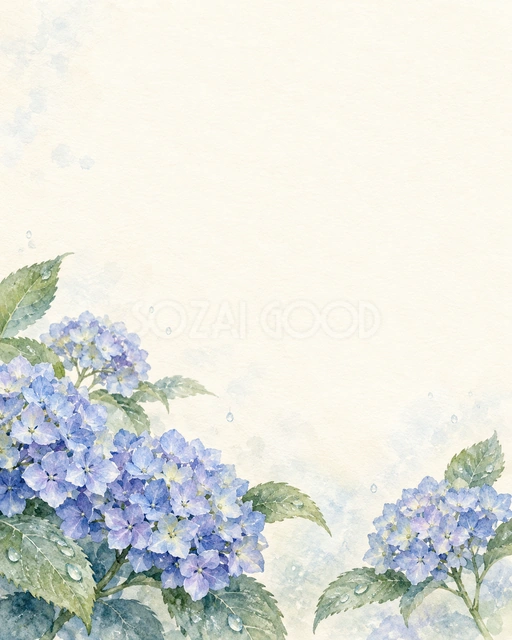低い花房と濡れた葉・縦長の背景
