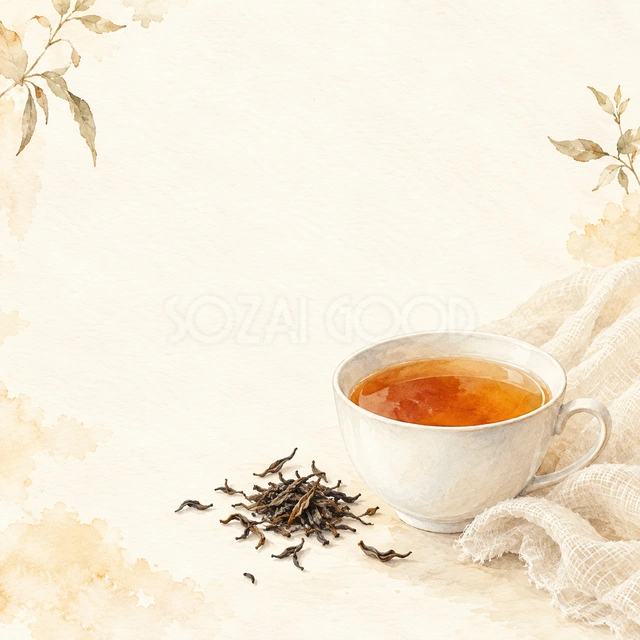 紅茶と白い薄布・正方形の背景