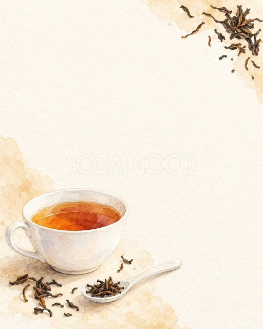 茶葉と白いティースプーン・縦長の背景