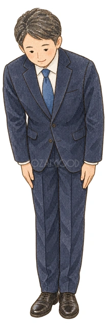 お辞儀する男性社員の水彩イラスト