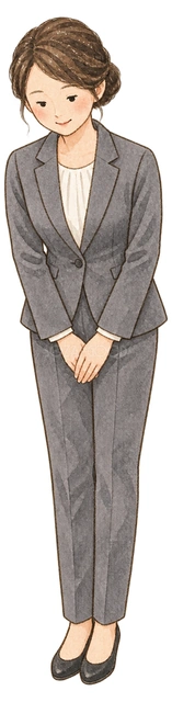お辞儀する女性社員の水彩イラスト