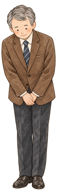 年末の挨拶をするシニア社員の水彩イラスト