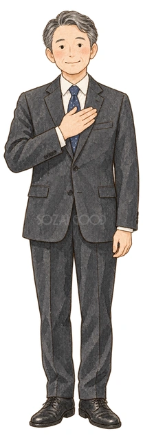 胸に手を添える男性の水彩イラスト