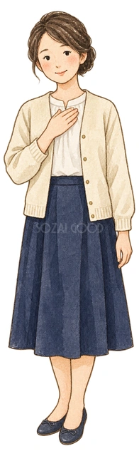 胸に手を添える女性の水彩イラスト