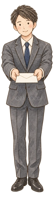 お礼状を差し出す男性の水彩イラスト