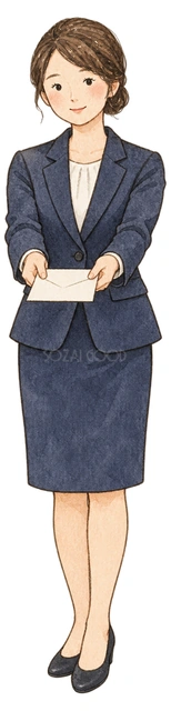 お礼状を差し出す女性の水彩イラスト