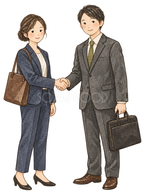 握手するビジネスパートナーの水彩イラスト