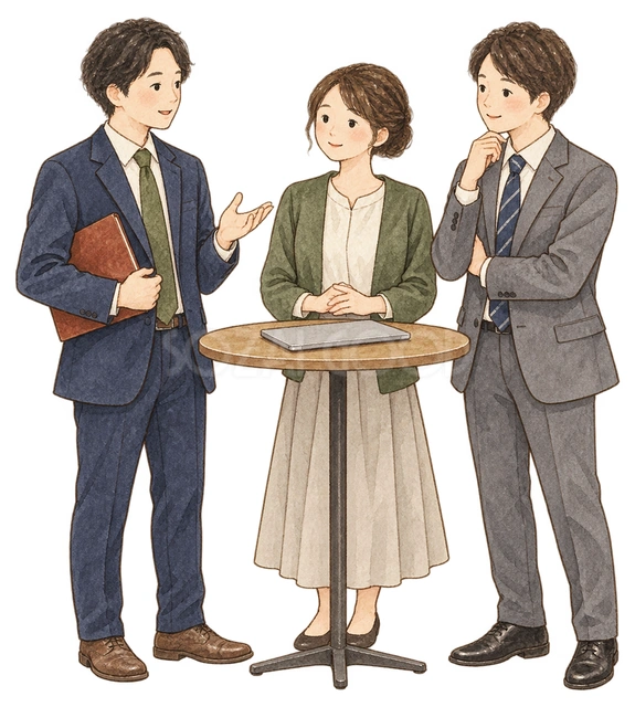 仕事納めのミーティングの水彩イラスト