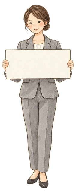 案内板を持つ女性社員の水彩イラスト