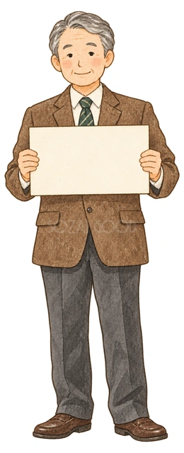 休業案内を持つシニア社員の水彩イラスト