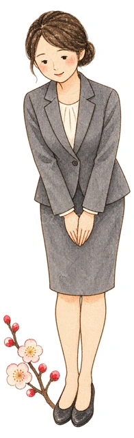 新年のお辞儀をする女性の水彩イラスト