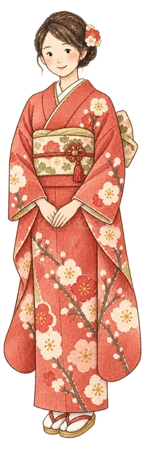 着物姿の女性のご挨拶の水彩イラスト