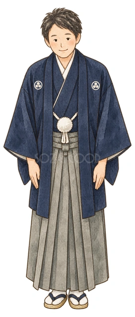 羽織袴の男性のご挨拶の水彩イラスト