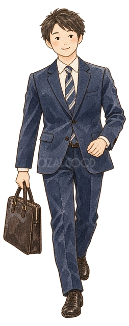 仕事始めに出社する男性の水彩イラスト