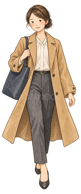 仕事始めに出社する女性の水彩イラスト