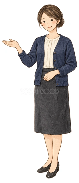 同僚を迎える女性社員の水彩イラスト