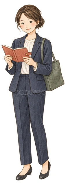 新しい手帳を開く女性の水彩イラスト