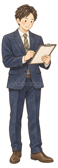 目標を書き込む男性の水彩イラスト