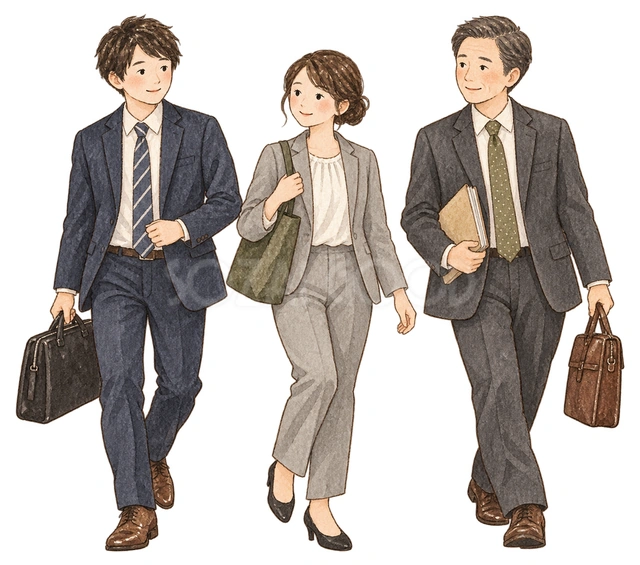 新しい挑戦に向かうチームの水彩イラスト