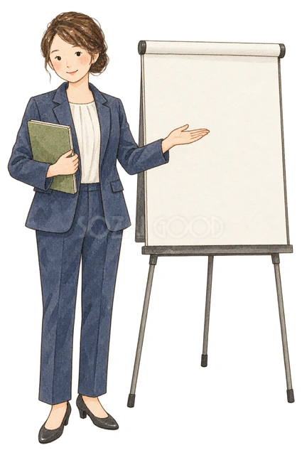 計画を説明する女性リーダーの水彩イラスト