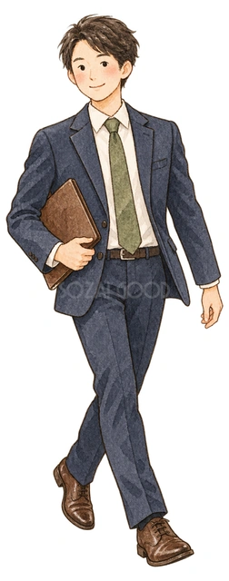 前へ踏み出す男性の水彩イラスト