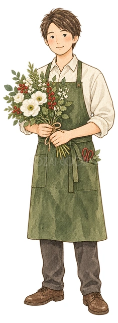 花屋の新年ご挨拶の水彩イラスト