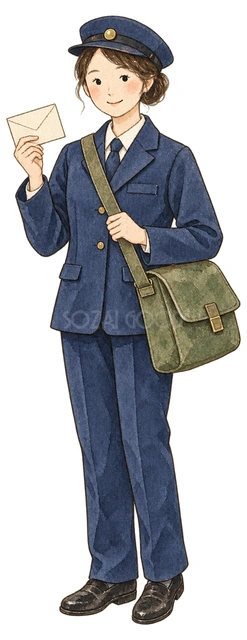 郵便配達員のご挨拶の水彩イラスト