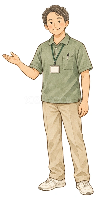 介護スタッフのご挨拶の水彩イラスト