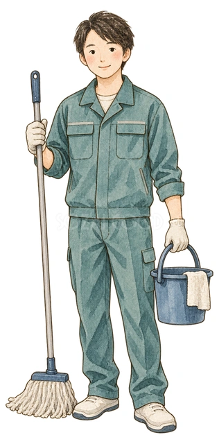 清掃スタッフのご挨拶の水彩イラスト