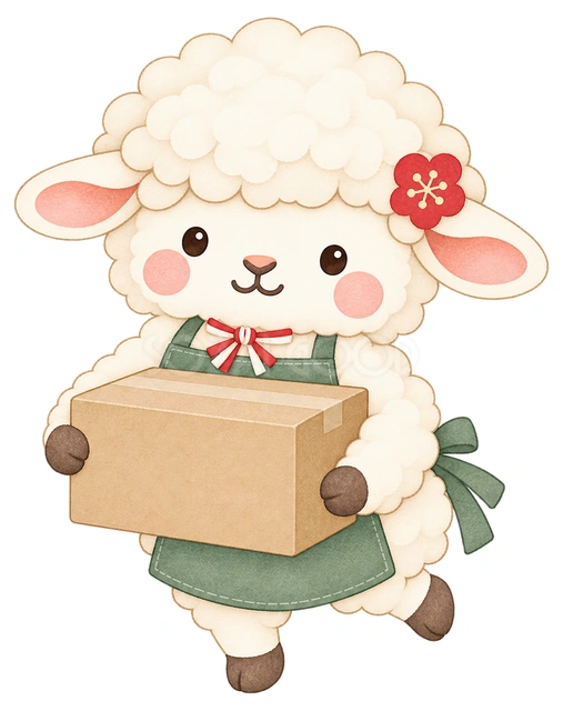 商品を運ぶ羊の水彩イラスト