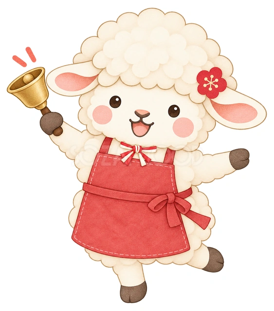 ベルを鳴らす羊の水彩イラスト