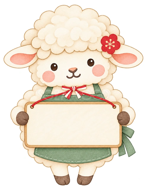 休業案内の札を持つ羊の水彩イラスト