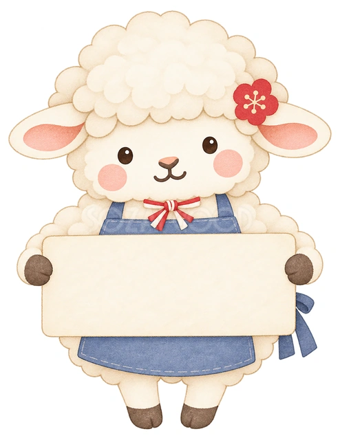 空欄の営業看板を持つ羊の水彩イラスト