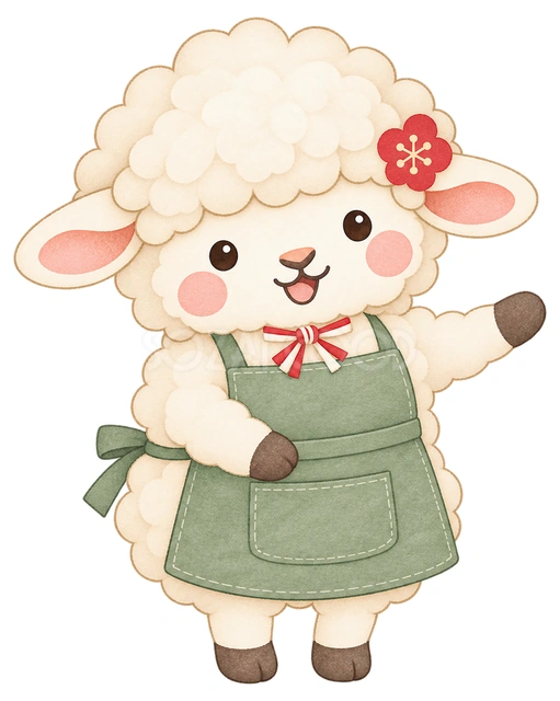 お店へ案内する羊の水彩イラスト