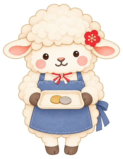 お釣りを渡す羊の水彩イラスト