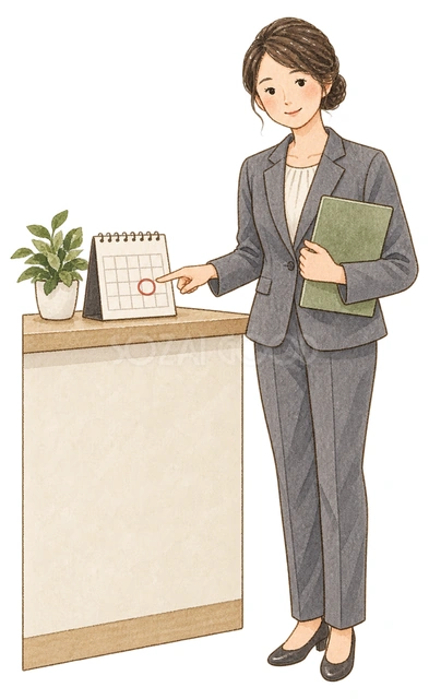 最終受付日を示す女性の水彩イラスト