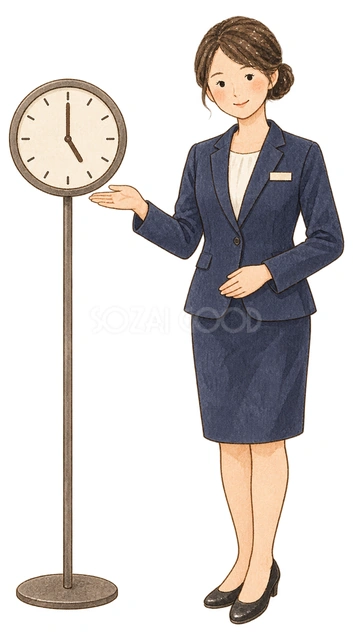 受付終了時刻を案内する女性の水彩イラスト