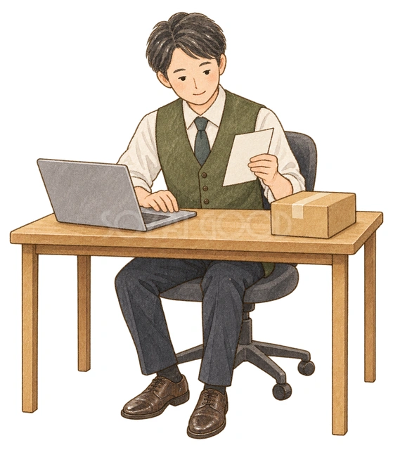 年内の注文を確認する男性の水彩イラスト