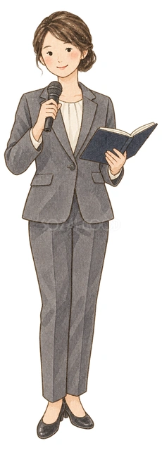 新年会の司会をする女性の水彩イラスト