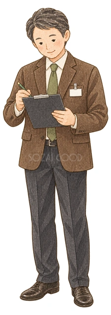 参加者名簿を確認する幹事の水彩イラスト