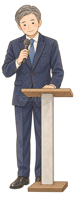 開会の挨拶をする上司の水彩イラスト