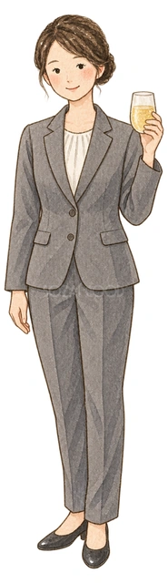 乾杯のグラスを持つ女性社員の水彩イラスト
